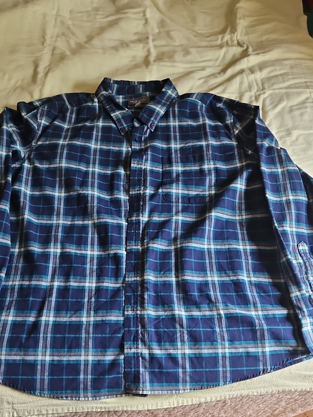 Falls Creek Navy and Light Blue Plaid Button-Down Shirt
